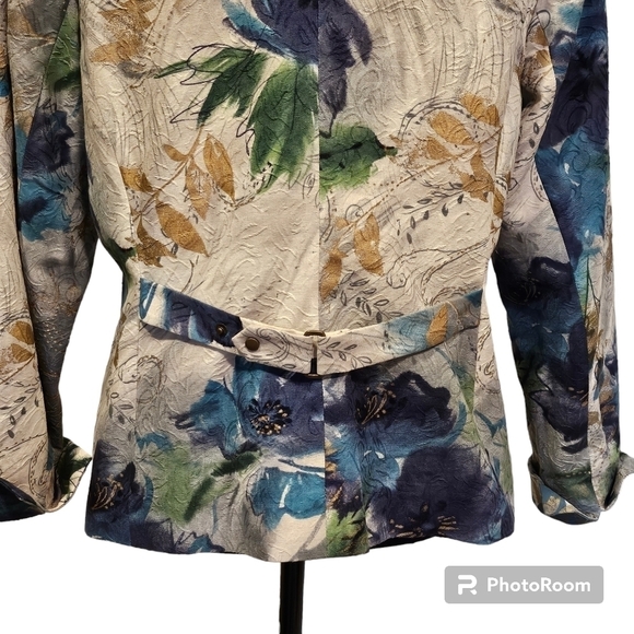 Coldwater Creek Watercolor Paint Floral Snap Up 100% Cotton Shell Jacket Size 14 - Picture 8 of 10